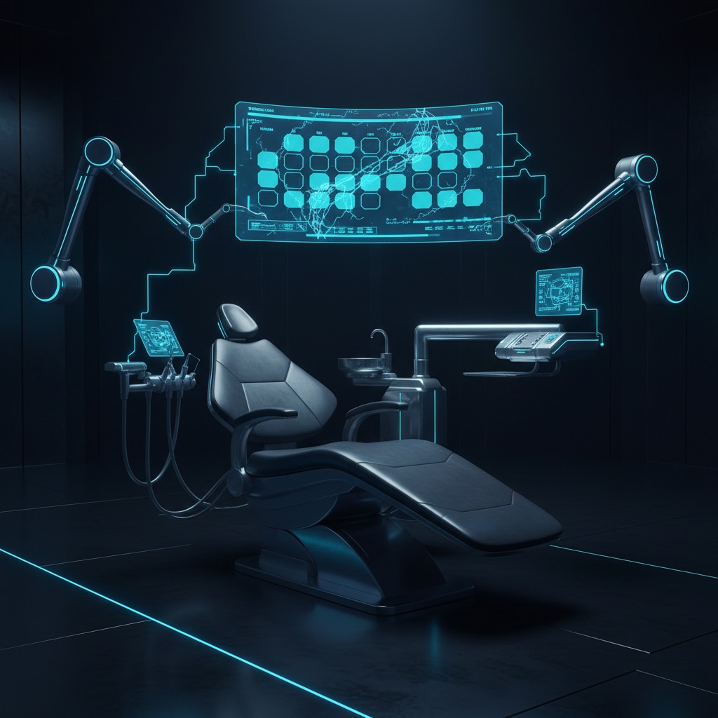 AI scheduling interface for dental practice with holographic appointment calendar